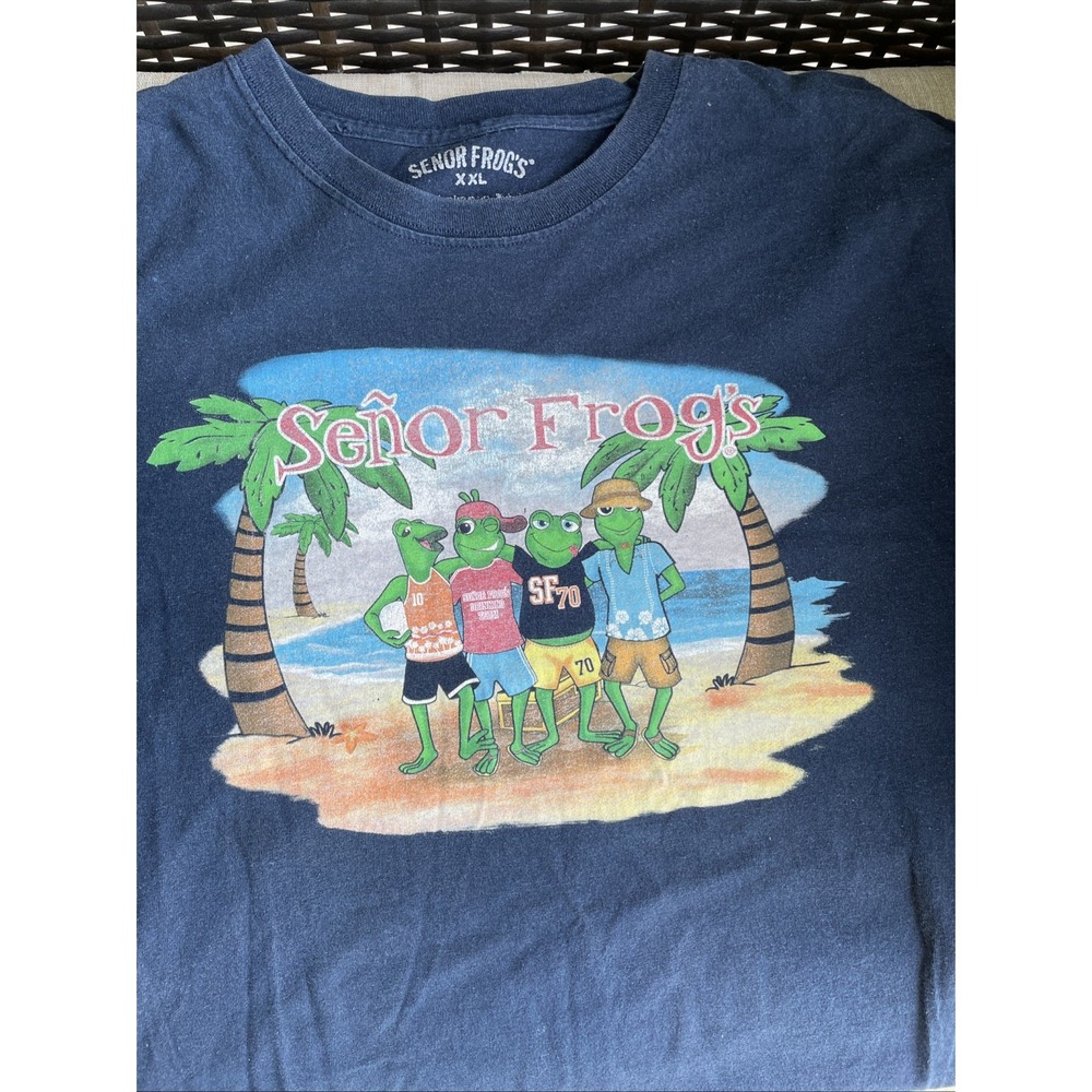 Senor Frogs Men's Tshirt XXL Navy Blue Nassau Bahamas Cotton Short Sleeve Summer